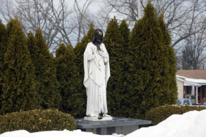 The statue of Jesus is burned at the face in the catholic church in Emmaus, PA. <br/>Leigh Valley Live