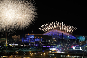 Fireworks are displayed over Fisht Olympic Stadium during the Opening Ceremony of the Sochi 2014 Winter Olympics. <br/>
