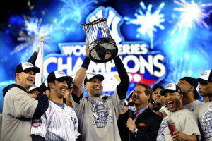 Jeter celebrates his fifth World Championship in 2009. <br/>Getty Images