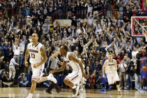Connecticut Huskies guard Shabazz Napier (13) reacts after scoring the winning basket against the Florida Gators in the second half at Harry A. Gampel Pavilion. UConn defeated Florida Gators 65-64.<br />
(Photo: David Butler II, USA TODAY Sports) <br/>