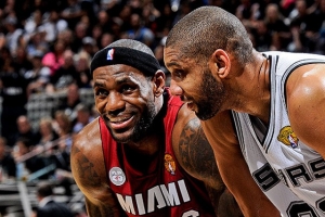 LeBron James and Tim Duncan during the NBA championship. <br/>AP