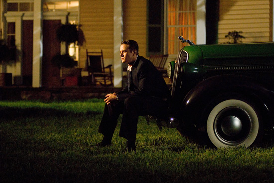 In this scene from the film 'Billy: The Early Years of Billy Graham,' Armie Hammer, playing the role of a young Billy Graham, does some soul-searching outside the Graham family home in Charlotte. <br/>(Photo: Katherine Bomboy / Pool)