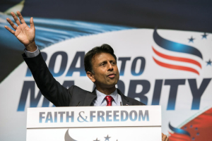 Louisiana Gov. Bobby Jindal delivers the keynote address during Faith and Freedom Coalition's Road to Majority event in Washington, Saturday, June 21, 2014. (AP Photo/Molly Riley) <br/>