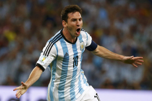 Argentina's Lionel Messi celebrates scoring a goal against Bosnia during their 2014 World Cup Group F soccer match at the Maracana stadium in Rio de Janeiro June 15, 2014. (Reuters) <br/>