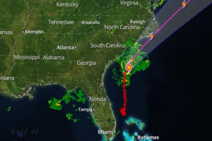 The hurricane path, as outlined by the National Hurricane Center. <br/>www.nhc.com