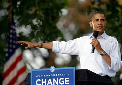 Democratic presidential candidate, Sen. Barack Obama, D-Ill., speaks at a rally at Buchanan Park in Lancaster, Pa., Thursday, Sept. 4, 2008. <br/>(Photo: AP Images / Alex Brandon)