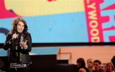 Host Russell Brand is seen on stage at the 2008 MTV Video Music Awards held at Paramount Pictures Studio Lot on Sunday, Sept. 7, 2008, in Los Angeles. <br/>(Photo: AP Images / Kevork Djansezian)