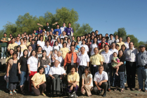 Logos Evangelical Seminary students and teachers gathered to take a group picture concluding the retreat held before school begins in fall. <br/>(LES) 