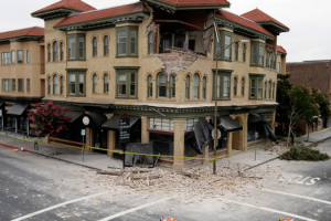 A building is partially collapsed due to a 6.0-magnitude earthquake, Sunday, Aug. 24, 2014, in Napa, Calif. <br/>