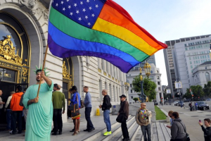 Gay rights activist demonstrate outside San Francisco City Hall in California (Josh Edelson/AFP) <br/>