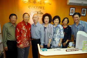 (Left to right) Brother Tsang, chairman of the Indonesia base-level ministry Dorcas Association, Rev. Morley Lee, brother Samuel Lim,  Jane Lim, executive director of CCCOWE Indonesia district, Mrs. Lee, Dr. Lau, executive director of Jubilee HK, and elder Chen, member of the board of director of CCCOWE. <br/>(CCCOWE)
