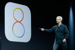 Apple CEO Tim Cook presenting iOS 8 <br/>