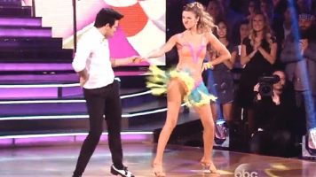 ''DWTS'' contestant Sadie Robertson dances with professional dancer Mark Ballas as mom Korie Robertson looks on <br/>