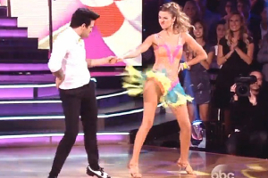 ''DWTS'' contestant Sadie Robertson dances with professional dancer Mark Ballas as mom Korie Robertson looks on <br/>