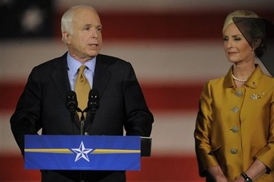 Republican presidential candidate Sen. John McCain, R-Ariz., speaks during a rally with supporters on election night in Phoenix, Tuesday, Nov. 4, 2008. <br/>(Photo: AP Images / Chris Carlson)