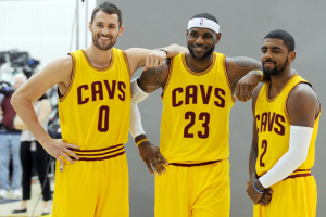 Cleveland Cavaliers Kevin Love, Lebron James, Kyrie Irving. Photo: Ken Blaze-USA TODAY Sports <br/>