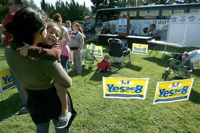 In this file photo, Rosana Mendoza, 14, left, gets a hug from her sister Bianca, 4, before a rally in support of Proposition 8 in Sacramento, Calif., on Monday, Oct. 20, 2008. <br/>(Photo: AP Images / Steve Yeater)