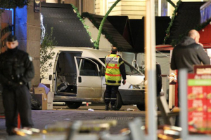 The van used in an attack on a Christmas market in Nantes, France. Photo: Laetitia Notarianni/AP <br/>