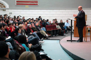 Anglican Bishop N.T. Wright speaks at Harvard University during a Nov. 18-20,2008 outreach event, sponsored by InterVarsity Christian Fellowship. <br/>(Photo: InterVarsity)