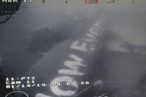 An image taken by a remotely operated vehicle and released on Jan. 14 shows the fuselage of the AirAsia jet on the bottom of the Java Sea. One hundred sixty-two people died on Dec. 28 when the jet crashed while on a flight from Surabaya to Singapore. (Photo: Singapore Ministry of Defense via AP) <br/>