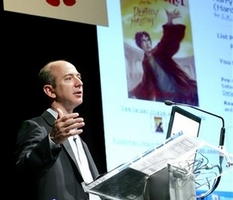 Jeff Bezos, Amazon.com founder and CEO, talks about the one million pre-sales of Harry Potter and the Deathly Hallows at the Amazon shareholders meeting in Seattle on June 14, 2007. <br/>
