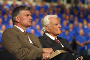 Rev. Franklin Graham pictured with his father, renowned evangelist Billy Graham. Photo: BGEA <br/>