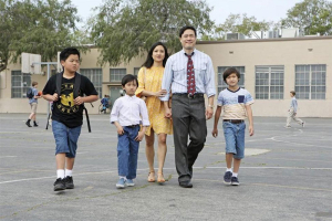 ABC's ''Fresh Off the Boat'' stars Forrest Wheeler as Emery, Ian Chen as Evan, Hudson Yang as Eddie, Constance Wu as Jessica and Randall Park as Louis. REUTERS/ABC/Bob D'Amico/Handout <br/>