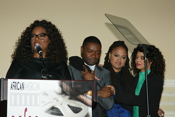 Oprah, David, Ava and Tessa Thompson who plays Diane Nash in movie Selma
