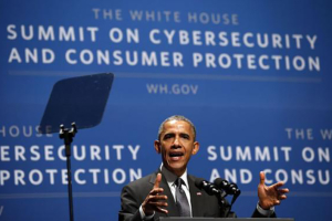 U.S. President Barack Obama speaks at the Summit on Cybersecurity and Consumer Protection at Stanford University in Palo Alta, California February 13, 2015. CREDIT: REUTERS/KEVIN LAMARQUE <br/>