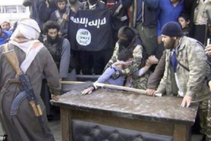 In February, ISIS militants cut off the hand of a man accused of stealing. (Twitter) <br/>