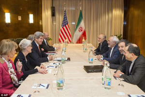 Secretary of State John Kerry (third from left) met with Iranian Foreign Minister Mohammad Javad Zarif (third from right) for a new round of nuclear negotiations last week. AP <br/>