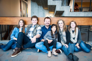 Mark Hall pictured with his wife, Melanie, and their four children. Photo: Casting Crowns <br/>