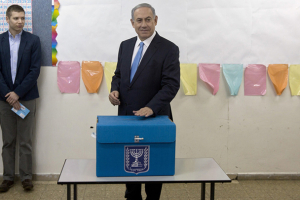 Bejamin Netanyahu during today's election for Israeli Prime Minister. Photo: Sebastian Scheiner, Pool/Associated Press <br/>
